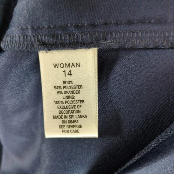 Roz & Ali Navy Cut-Out Lace Overlay Shift Dress Sz 14 Woman Rhinestone Neckline - Picture 6 of 10